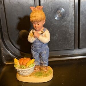 Homco Child Sculpture with Basket of Fruit - Blue and Yellow